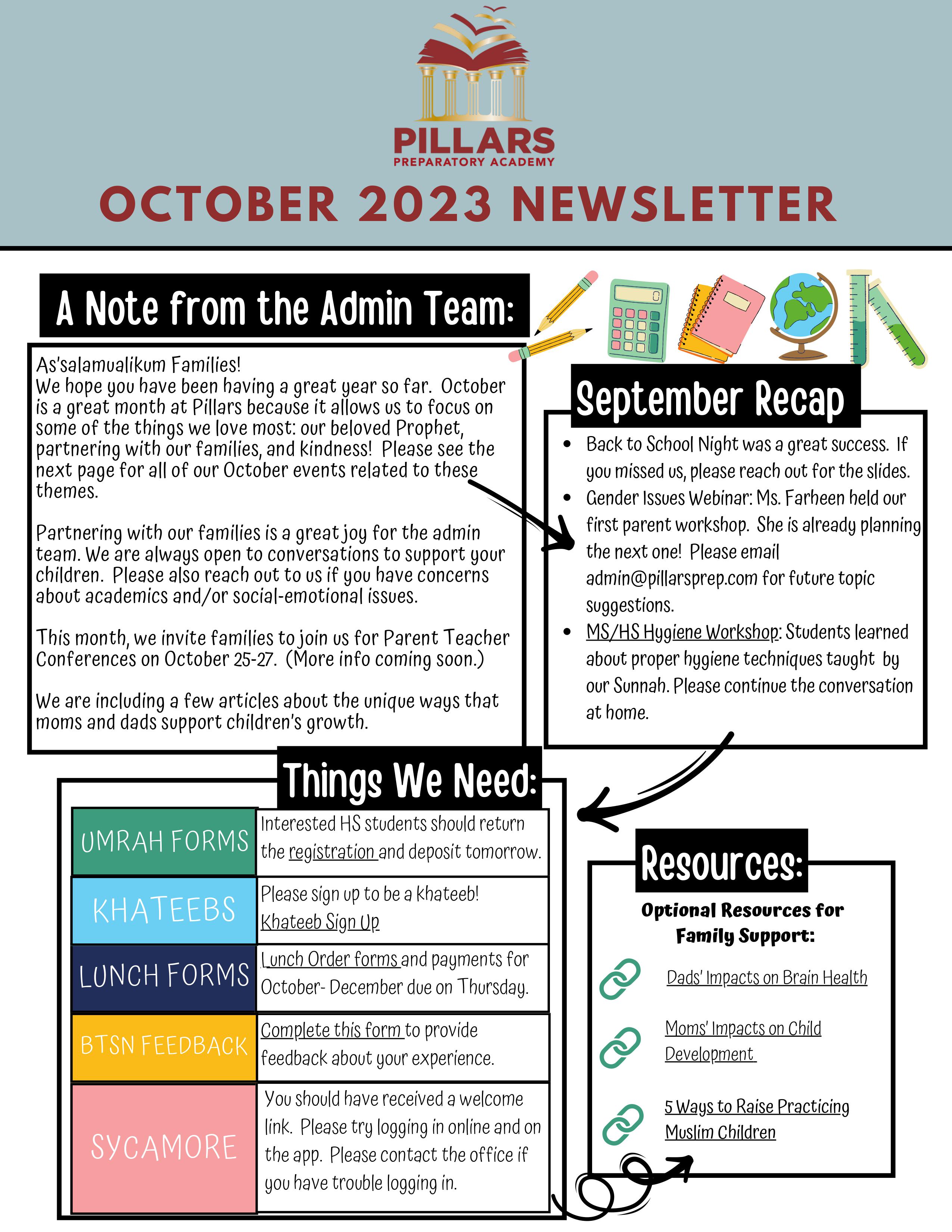 Annoucements Pillars Preparatory Academy